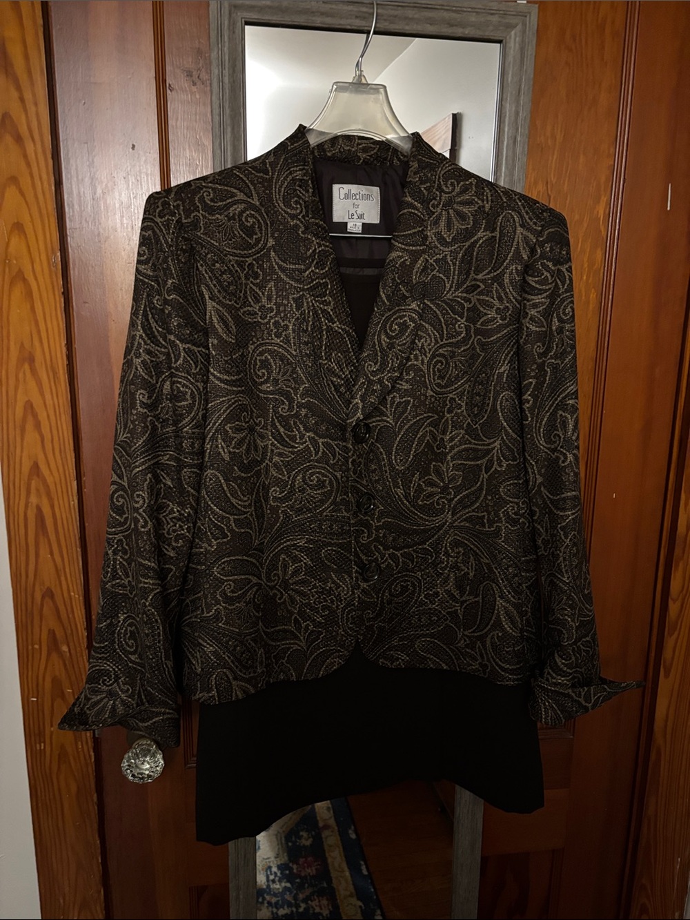 Vintage Le Suit Brown Jacket with Black and Gold Paisley Detail